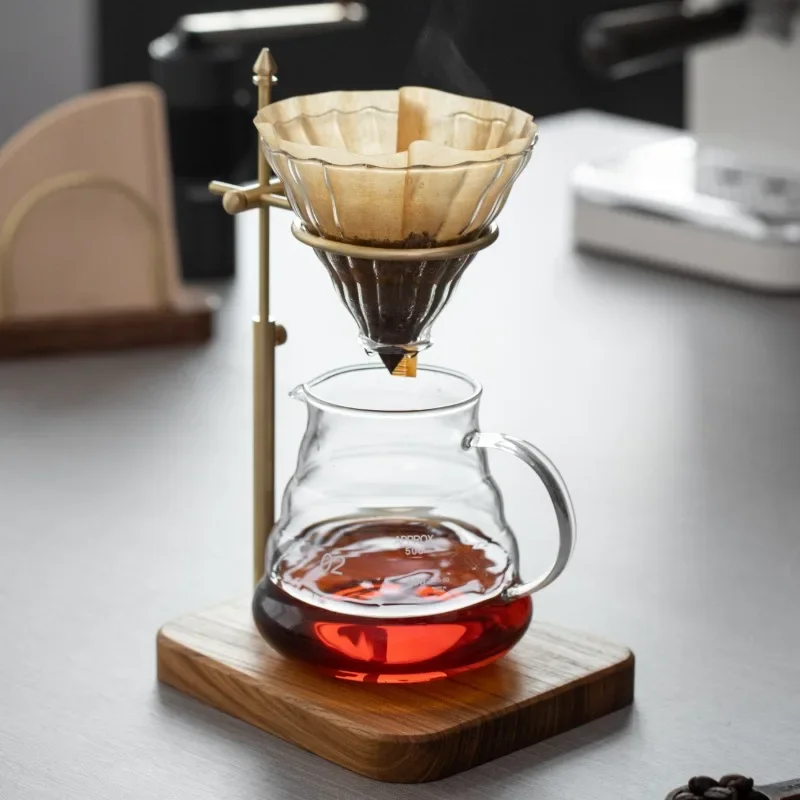 Coffee Equipment Filter - ที่วางกาแฟ HeMu ทำจากไม้เนื้อแข็งและทองเหลือง, ฐานไม้เนื้อแข็งปรับระดับได้, ที่วางถ้วยกรองกาแฟ, อุปกรณ์เสริมสำหรับการชงกาแฟ