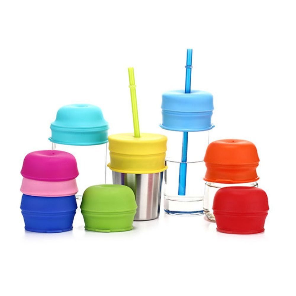 Bean Hopper Lid - LeakProof พร้อมรูฟางซิลิโคน Sippy ถ้วยฝาปิดยืดหยุ่นสีสันฟางถ้วยรั่วไหล BPA ฟรี