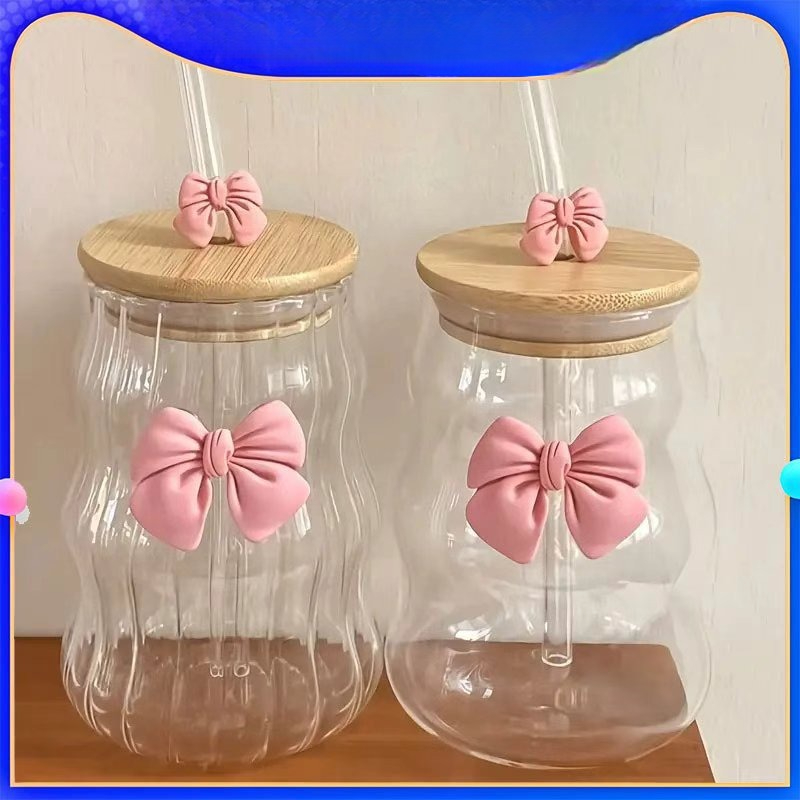 Bean Hopper Lid - แก้วน้ำทรงกระบอกขนาด 500 มล. พร้อมหลอดดูด แก้วใสแบบโหล สำหรับน้ำผลไม้